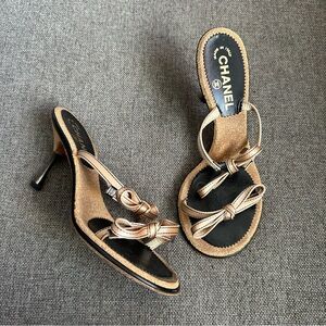 Vintage Chanel corkscrew satin bow heels